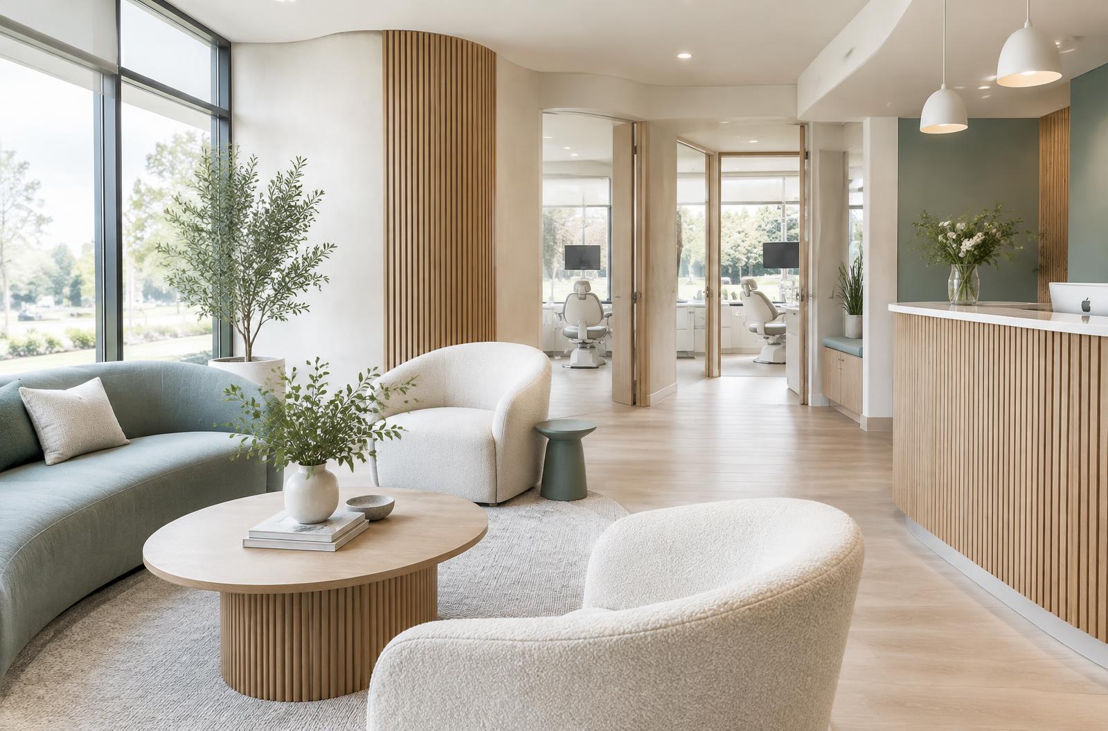 Bright, welcoming dental studio with soft seating and natural light