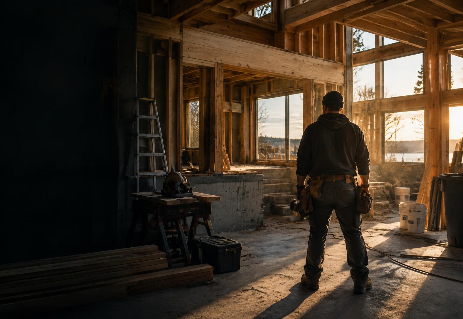 Renovation work underway inside a timber-framed home